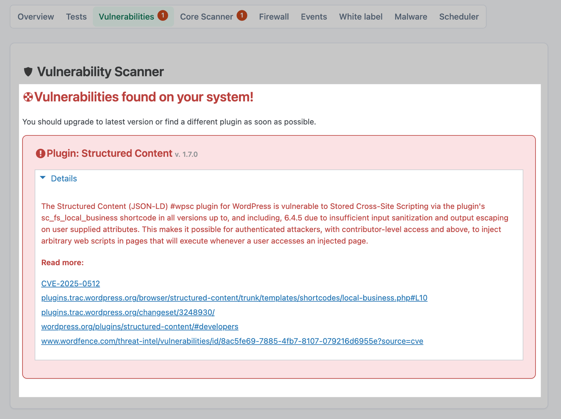 Vulnerability Scanner (find vulnerable plugins/themes and patch fast).